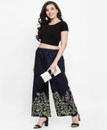 Mominos Fashion Navy Blue Floral Design Palazzo | Grab2Buy