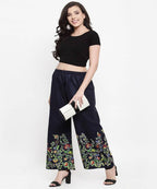 Mominos Fashion Navy Blue Floral Design Palazzo | Grab2Buy