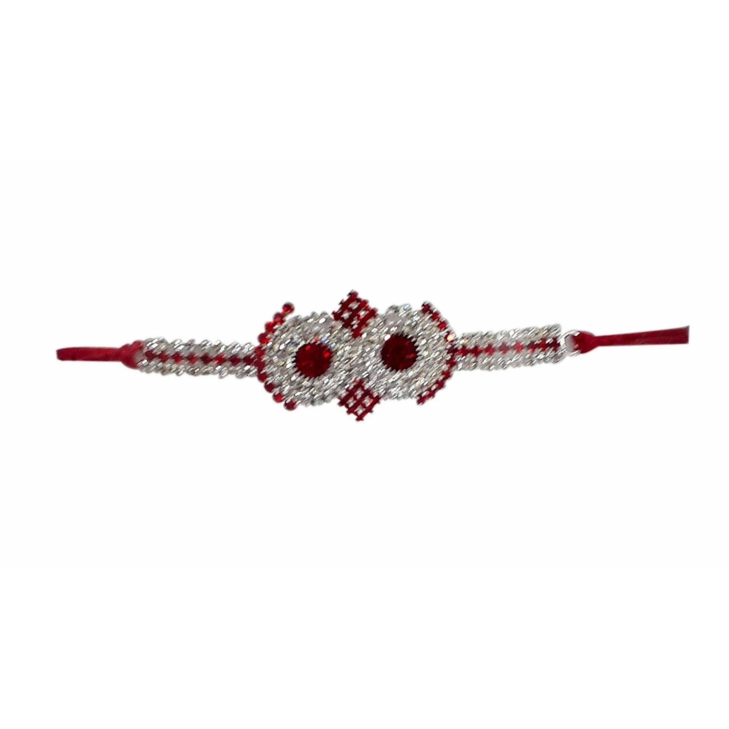 Red Kundan with White Stones Rakhi | Grab2Buy