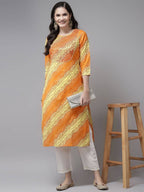 Yufta Women Yellow & White Bandhani Printed Kurta with Trouser | Grab2Buy