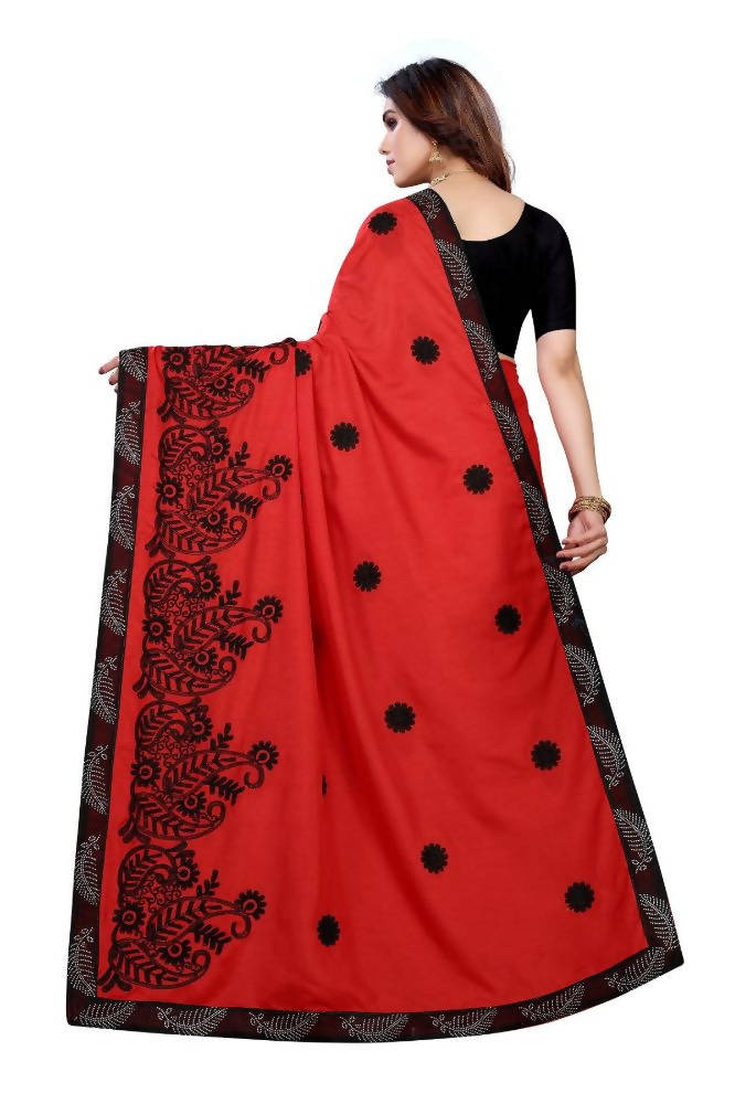 Vamika Red Dola Silk Embroidery Saree | Grab2Buy