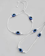 VOJ Set of 2 Silver Plated Evil Eye Anklet