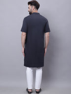 Even Apparels Black Pure Cotton Short Sleeves Kurta With Band Collar | Grab2Buy