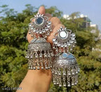Tehzeeb Creations Women's Silver Colour Oxidised Earrings With Kundan And Mirror Work | Grab2Buy