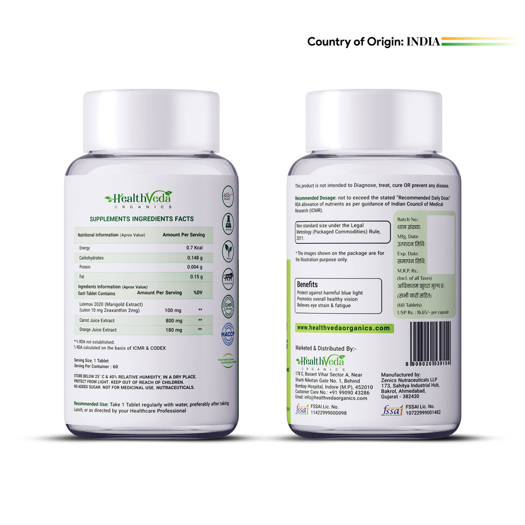 Health Veda Organics Plant Based Eye Care Supplements Tablets | Grab2Buy