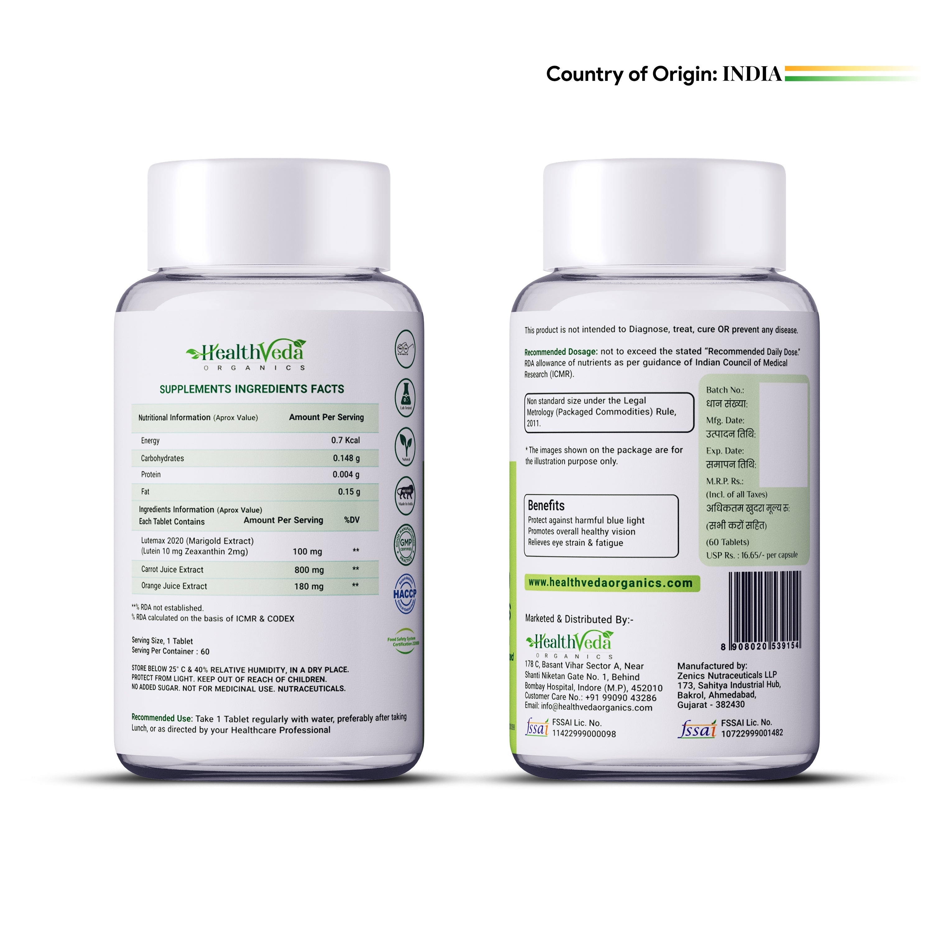 Health Veda Organics Plant Based Eye Care Supplements Tablets | Grab2Buy
