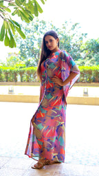 Noroke Sustainable fabric | Bemberg Abstract Printed Shirt Style Kaftan | Grab2Buy