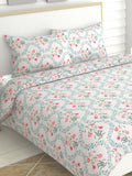 haus & kinder Blossoms Pink & White 186 TC Cotton Queen Bedsheet With 2 Pillow Covers | Grab2Buy
