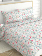 haus & kinder Blossoms Pink & White 186 TC Cotton Queen Bedsheet With 2 Pillow Covers | Grab2Buy