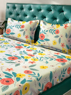 KLOTTHE White & Blue Floral Printed 300 TC King Bedsheet With 2 Pillow covers | Grab2Buy