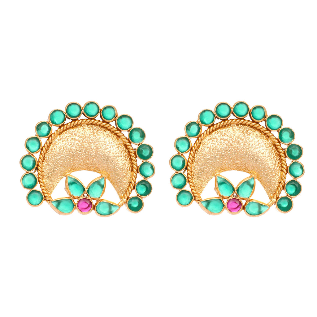 Nuyug 22K Gold Plated Faux Emerald Stone Studded Contemporary Shaped Studs | Grab2Buy