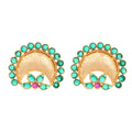 Nuyug 22K Gold Plated Faux Emerald Stone Studded Contemporary Shaped Studs | Grab2Buy