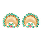 Nuyug 22K Gold Plated Faux Emerald Stone Studded Contemporary Shaped Studs | Grab2Buy