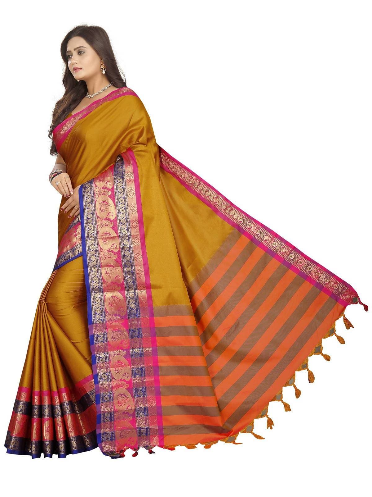 Vamika Banarasi Silk Mustard Weaving Saree | Grab2Buy