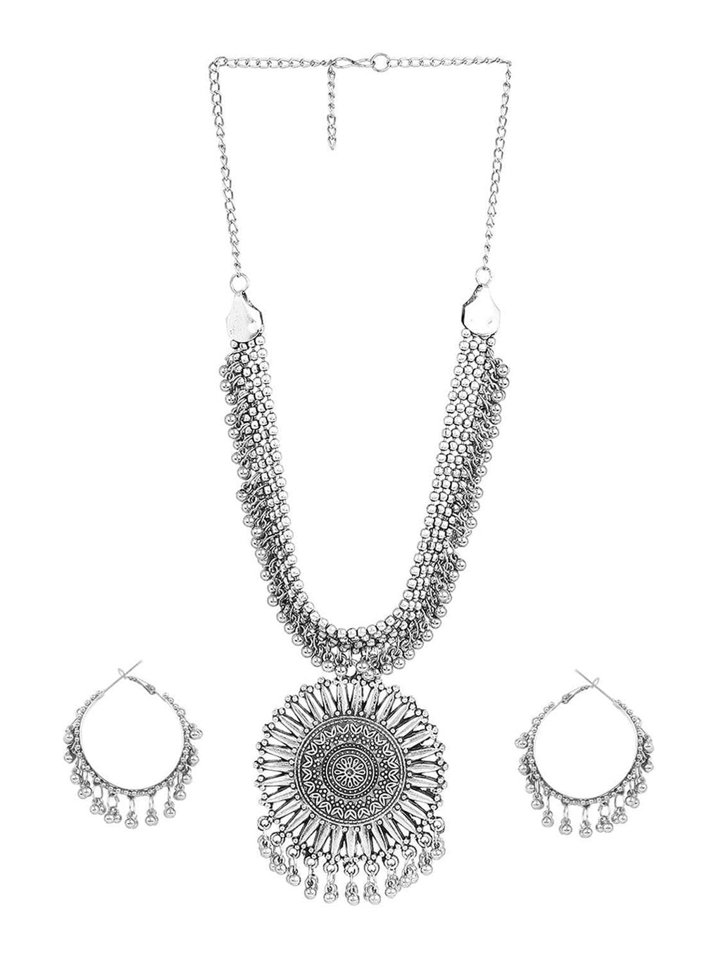 Cardinal Oxidized Silver-Toned Long Jewellery Set | Grab2Buy