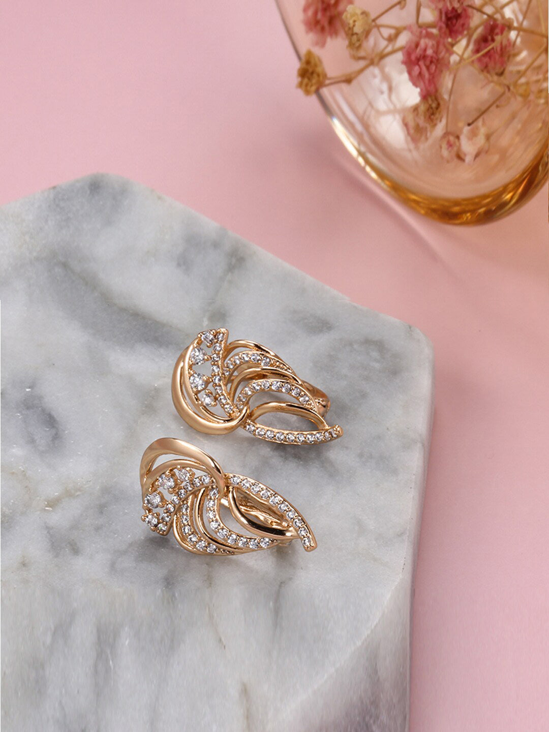 Shining Diva Gold-Polished Rose Zircon Earrings | Grab2Buy