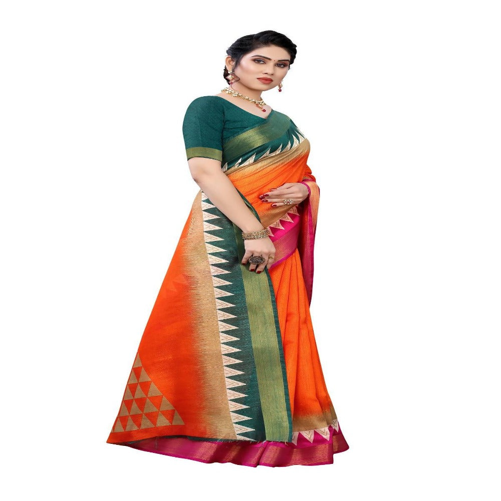 Vamika Orange Linen Jari Border Saree (GUNJAN Orange) | Grab2Buy