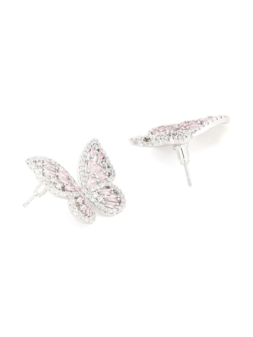 Yellow Chimes Silver-Toned & Pink Quirky Butterfly Studs Earrings | Grab2Buy