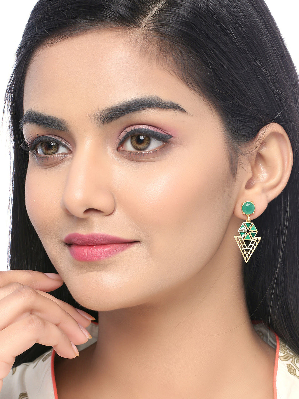 Shoshaa Green Gold-Polished Enamelled Contemporary Drop Earrings | Grab2Buy