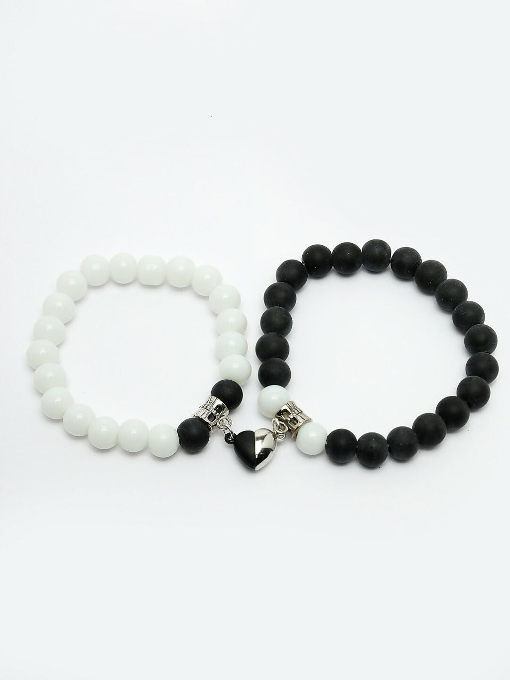 NVR Men & Women Set of 2 Black & White Onyx Handcrafted Elasticated Bracelet | Grab2Buy