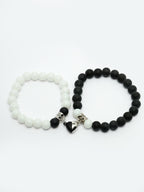 NVR Men & Women Set of 2 Black & White Onyx Handcrafted Elasticated Bracelet | Grab2Buy