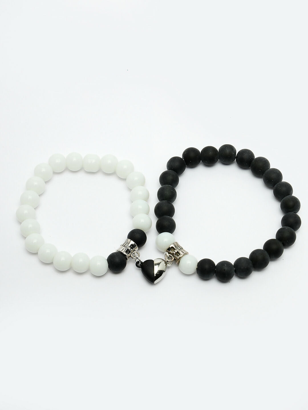 NVR Men & Women Set of 2 Black & White Onyx Handcrafted Elasticated Bracelet | Grab2Buy