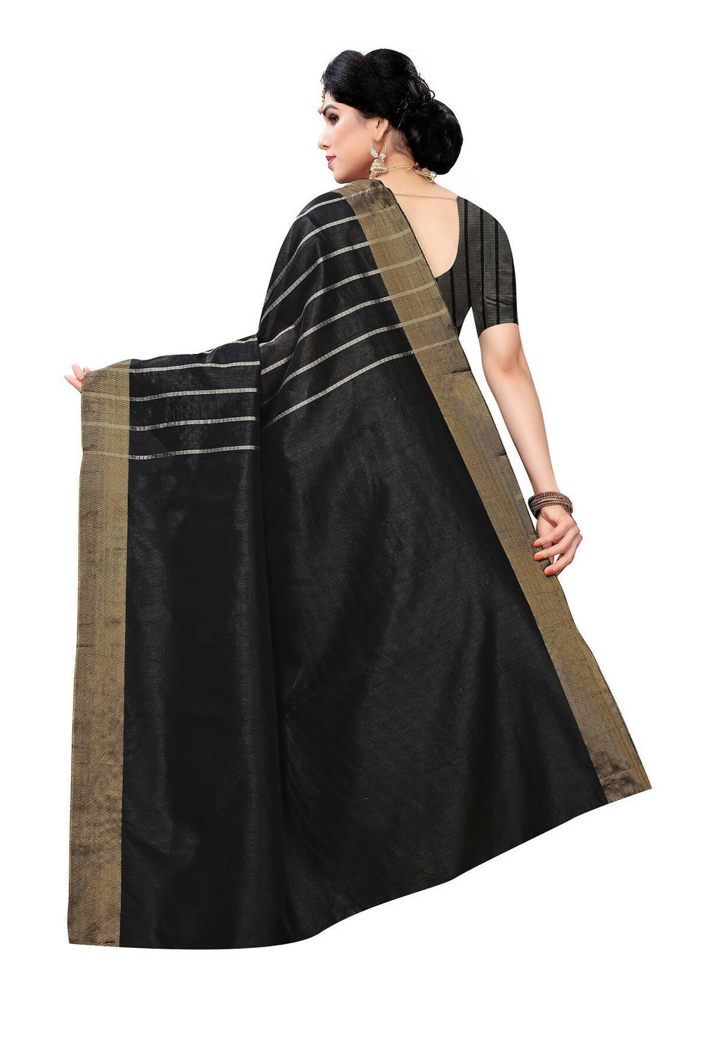 Vamika Black and White Lines Cotton Silk Weaving Saree (Paithani Black) | Grab2Buy