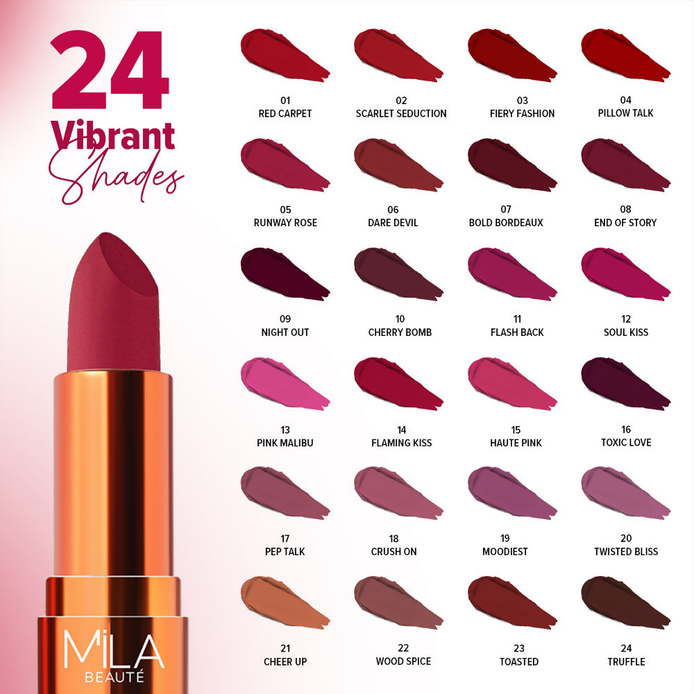 Mila Beaute Bold & Matte Long Lasting Highly Pigmented Lipstick - Fiery Fashion