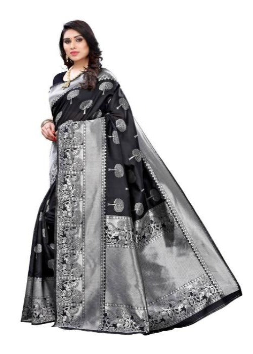 Vamika Banarasi Jacquard Weaving Black Saree (AMEE BLACK) | Grab2Buy