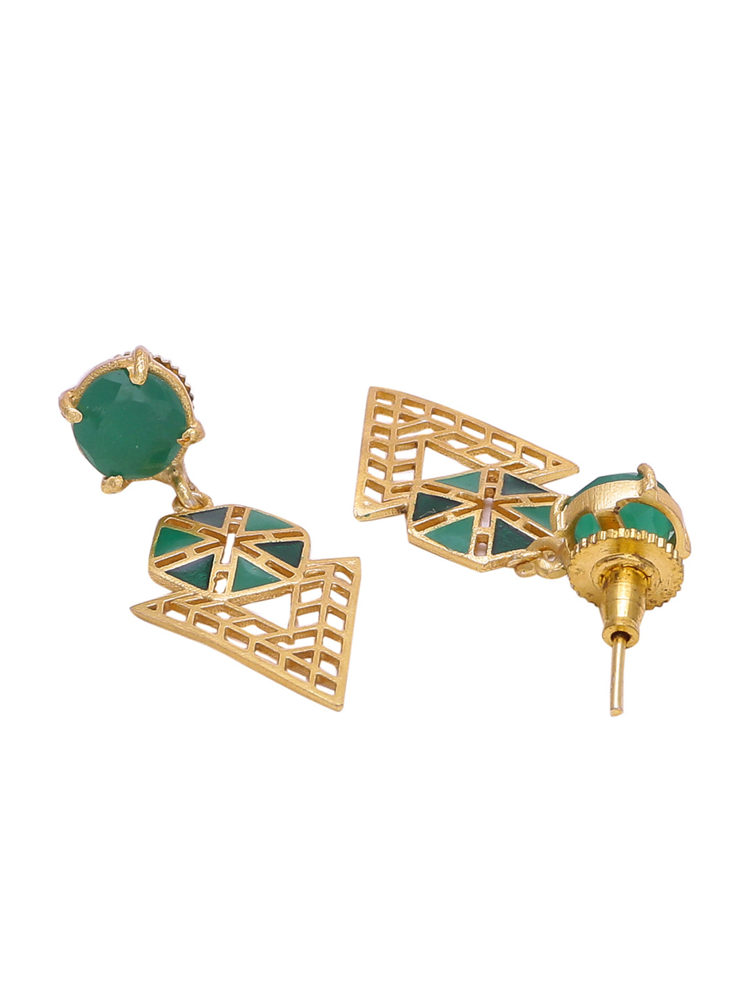 Shoshaa Green Gold-Polished Enamelled Contemporary Drop Earrings | Grab2Buy