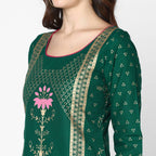 Cheera Hand Block Print Green Straight Kurta (MAAI-063K) | Grab2Buy