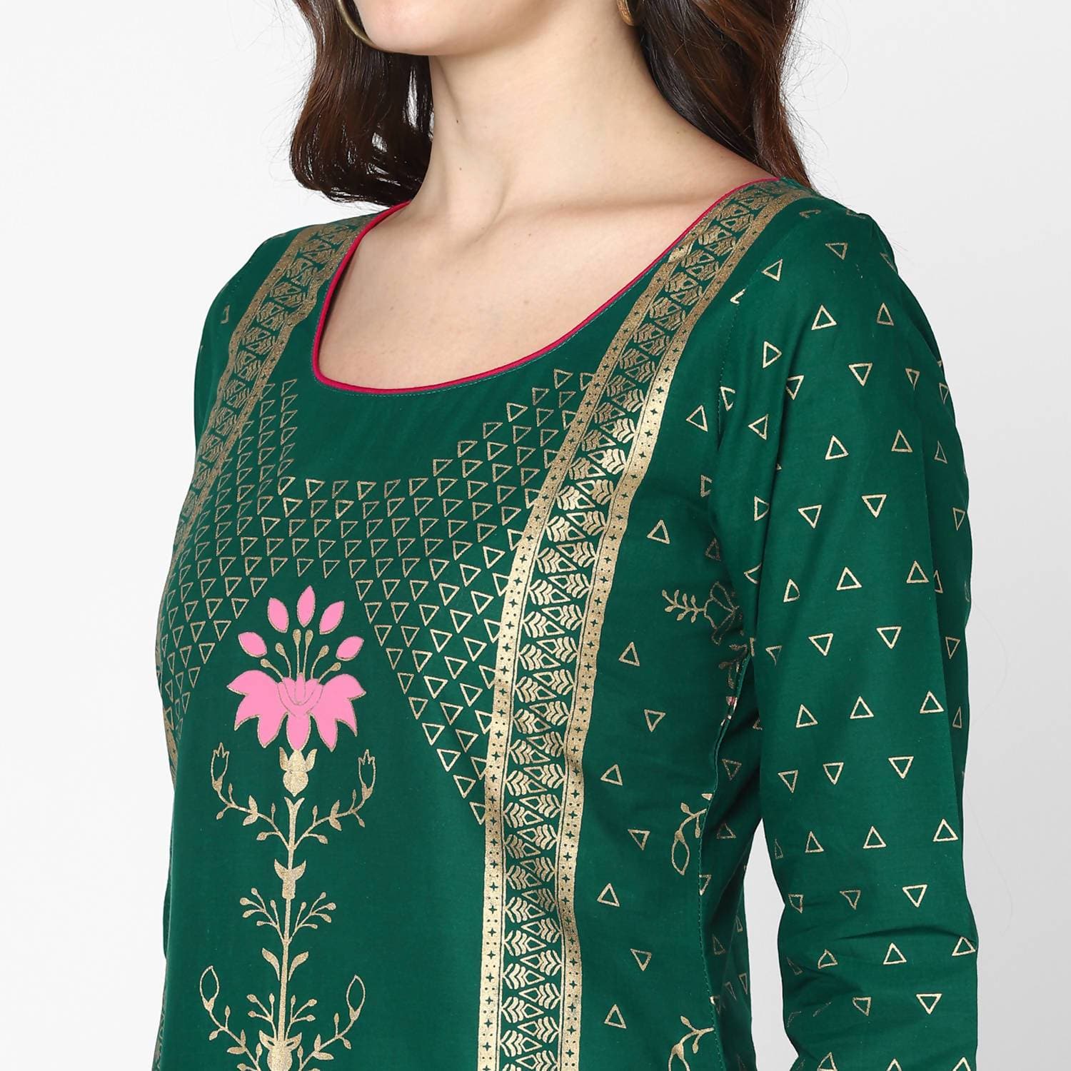 Cheera Hand Block Print Green Straight Kurta (MAAI-063K) | Grab2Buy