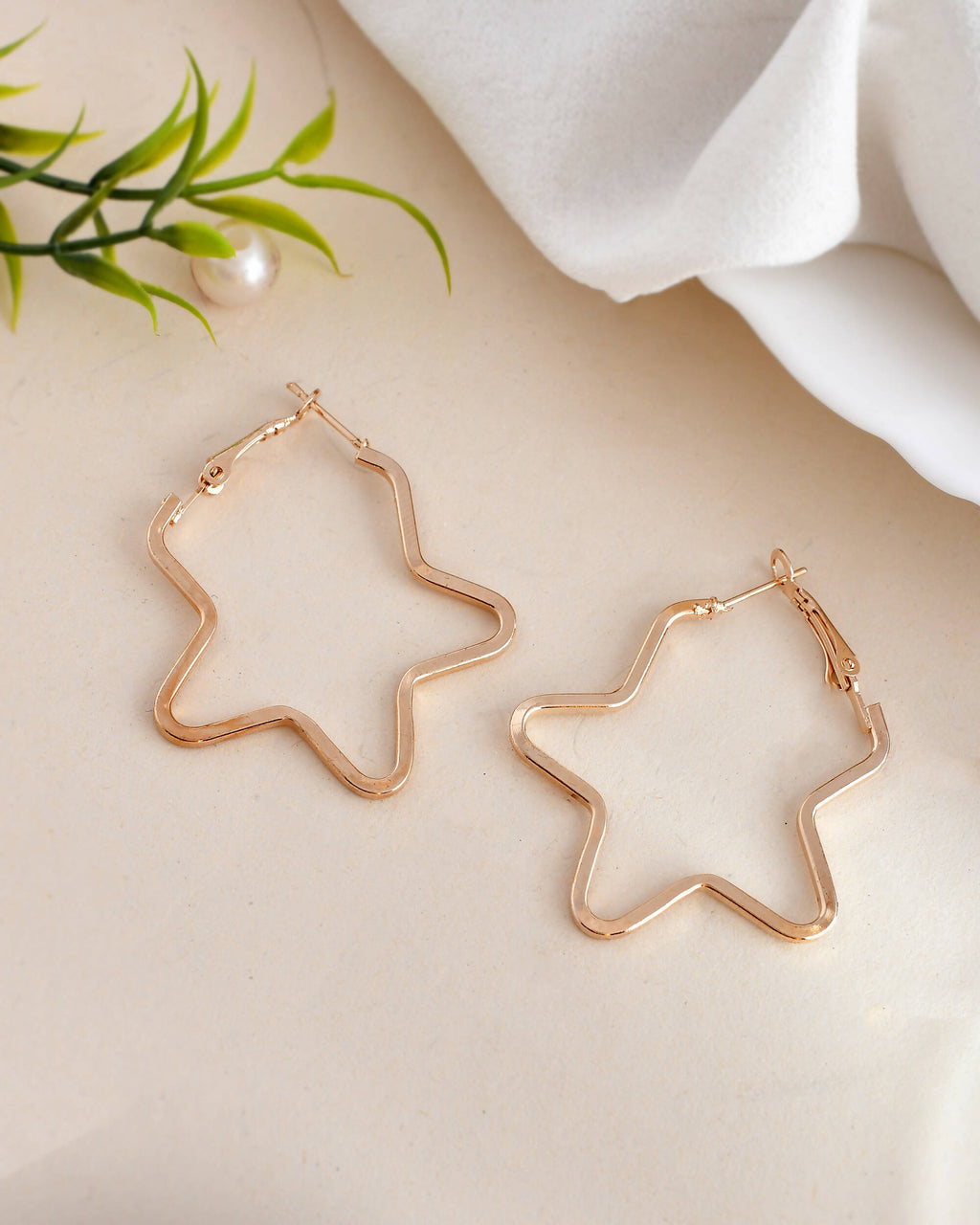 VOJ Women Gold Tonned Star Shape Hoop Stainless Steel Earrings | Grab2Buy