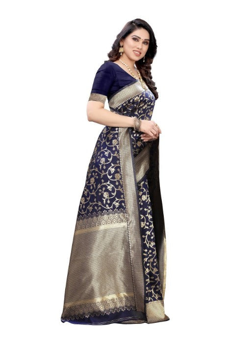 Vamika Banarasi Jacquard Weaving Navy Blue Saree (PARINITI NAVY) | Grab2Buy