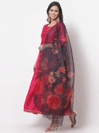 Myshka Women's Pink Silk Solid 3/4 Sleeve Round Neck Casual Anarkali Gown | Grab2Buy