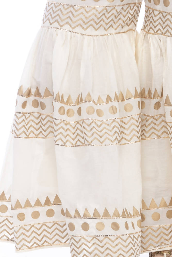Mominos Fashion Cotton Off White Gold Print With Gota Sharara | Grab2Buy