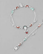 VOJ Set of 2 Traditional Stone Studded Mutli Color Designer Anklet