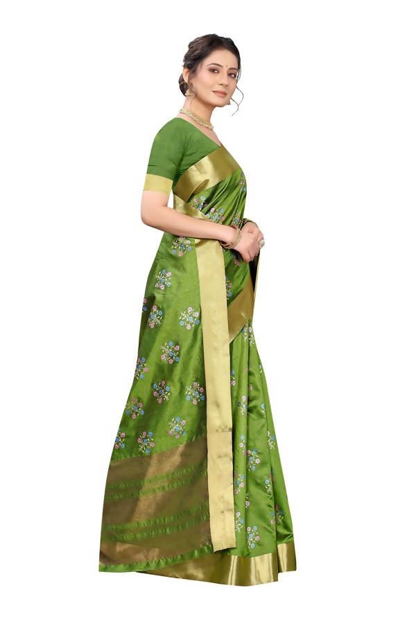 Vamika Green Cotton Polyster Silk Weaving Saree (Kerala Cherry) | Grab2Buy
