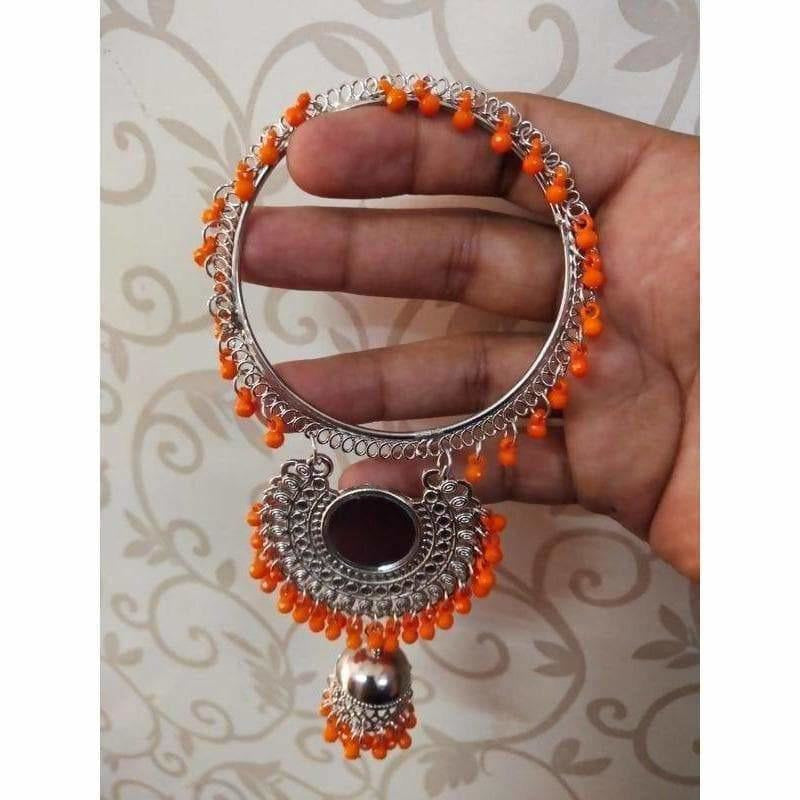 MS Fashion India Trendy Silver Latkan Jhumka Bangles With Orange Pearls | Grab2Buy