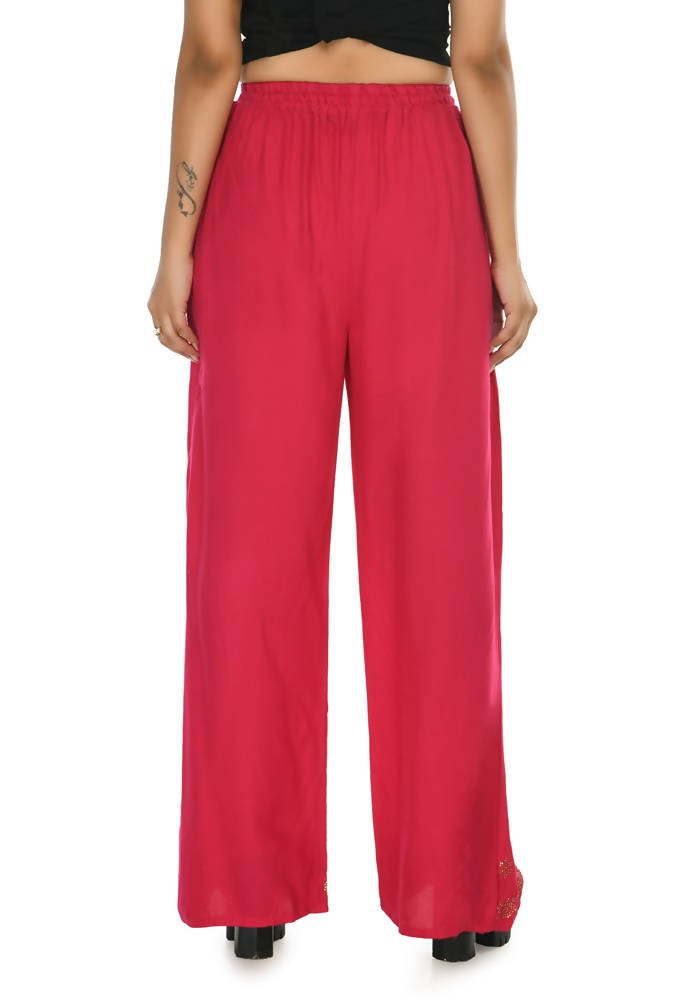 Mominos Fashion Moeza Reyon Cotton Red Color Sirsoki Work Palazzo | Grab2Buy
