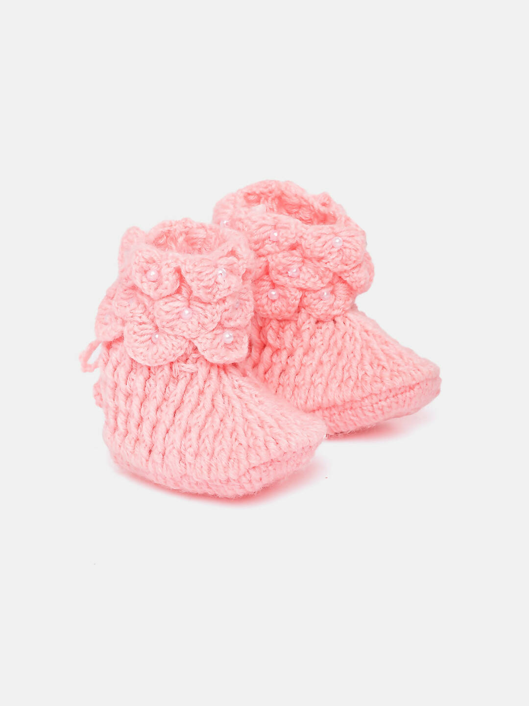 Chutput Kids Woollen Hand Knitted Self Desgin Detailed Booties - Pink | Grab2Buy
