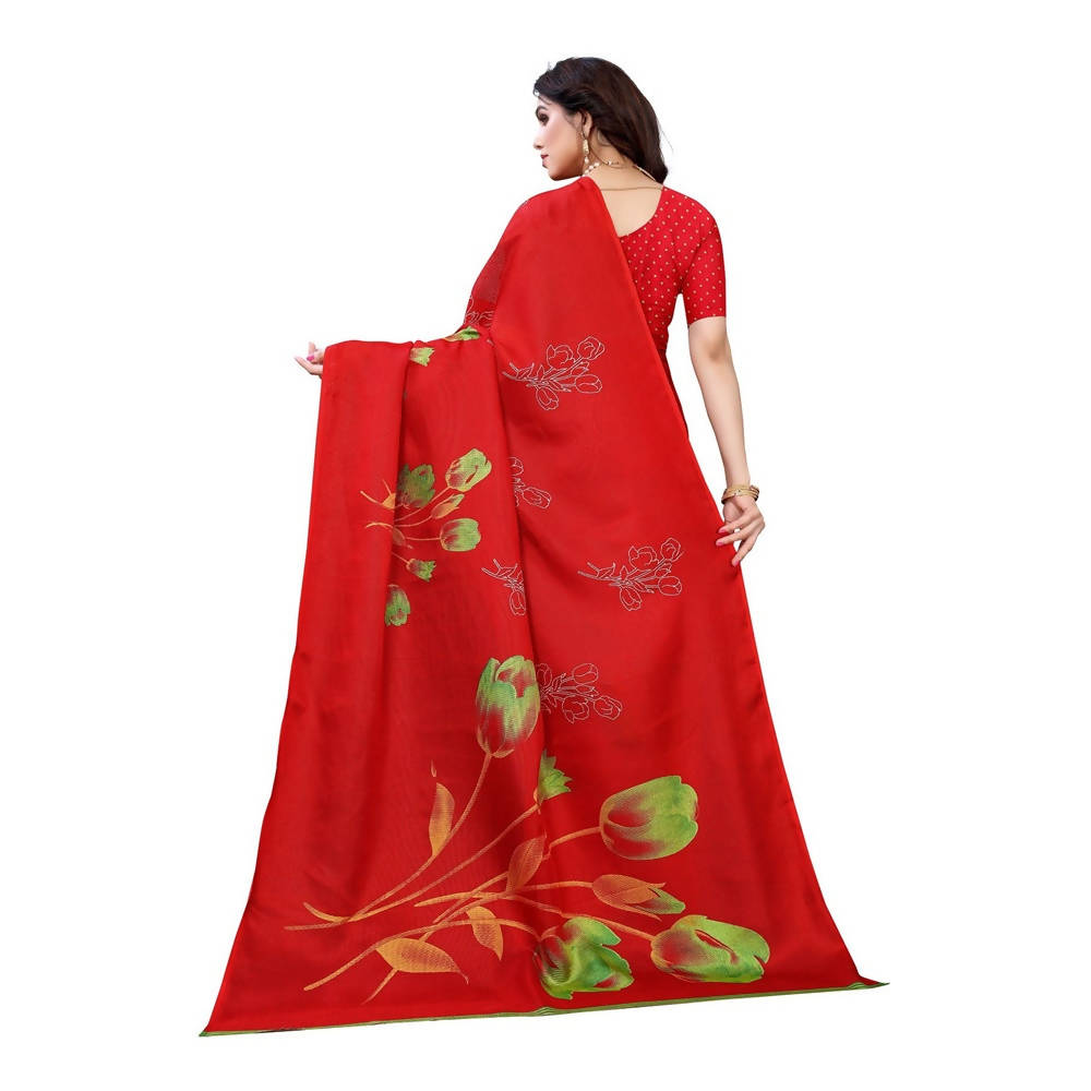 Vamika Printed Jute Silk Red Saree (Elisa Red) | Grab2Buy