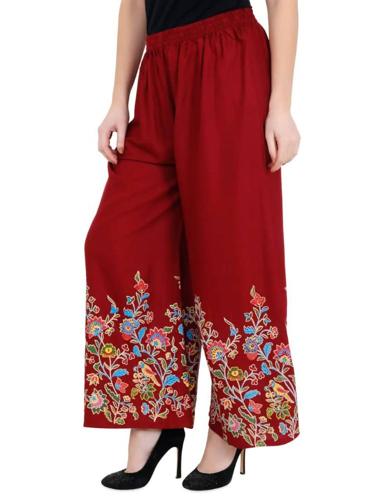 Mominos Fashion Maroon Floral Design Palazzo | Grab2Buy