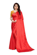 Vamika Plain Red Satin Saree (SATIN GLORY RED) | Grab2Buy