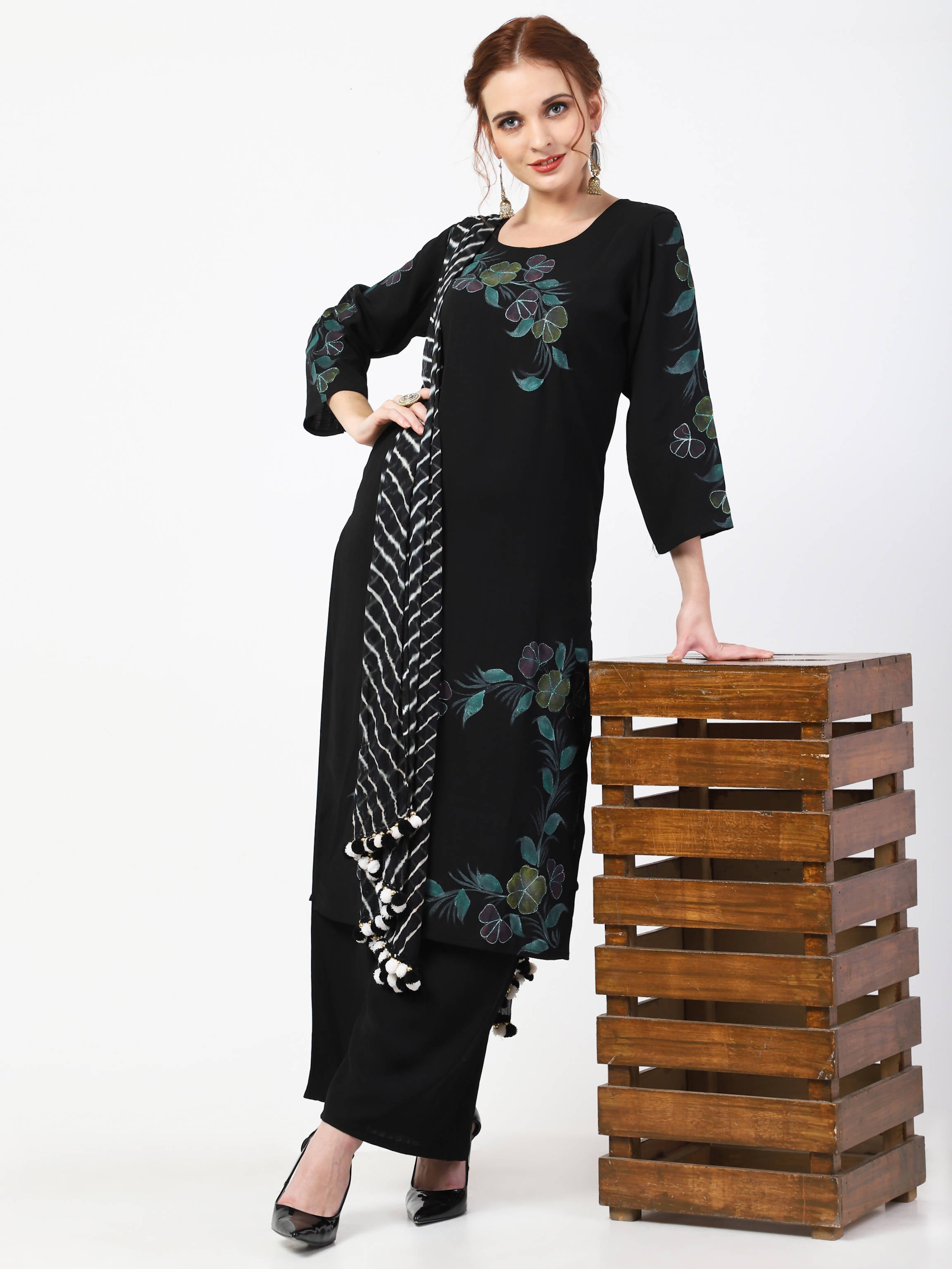 Cheera Kurta Palazzo With Leheria Dupatta Set (CH114KPD) | Grab2Buy