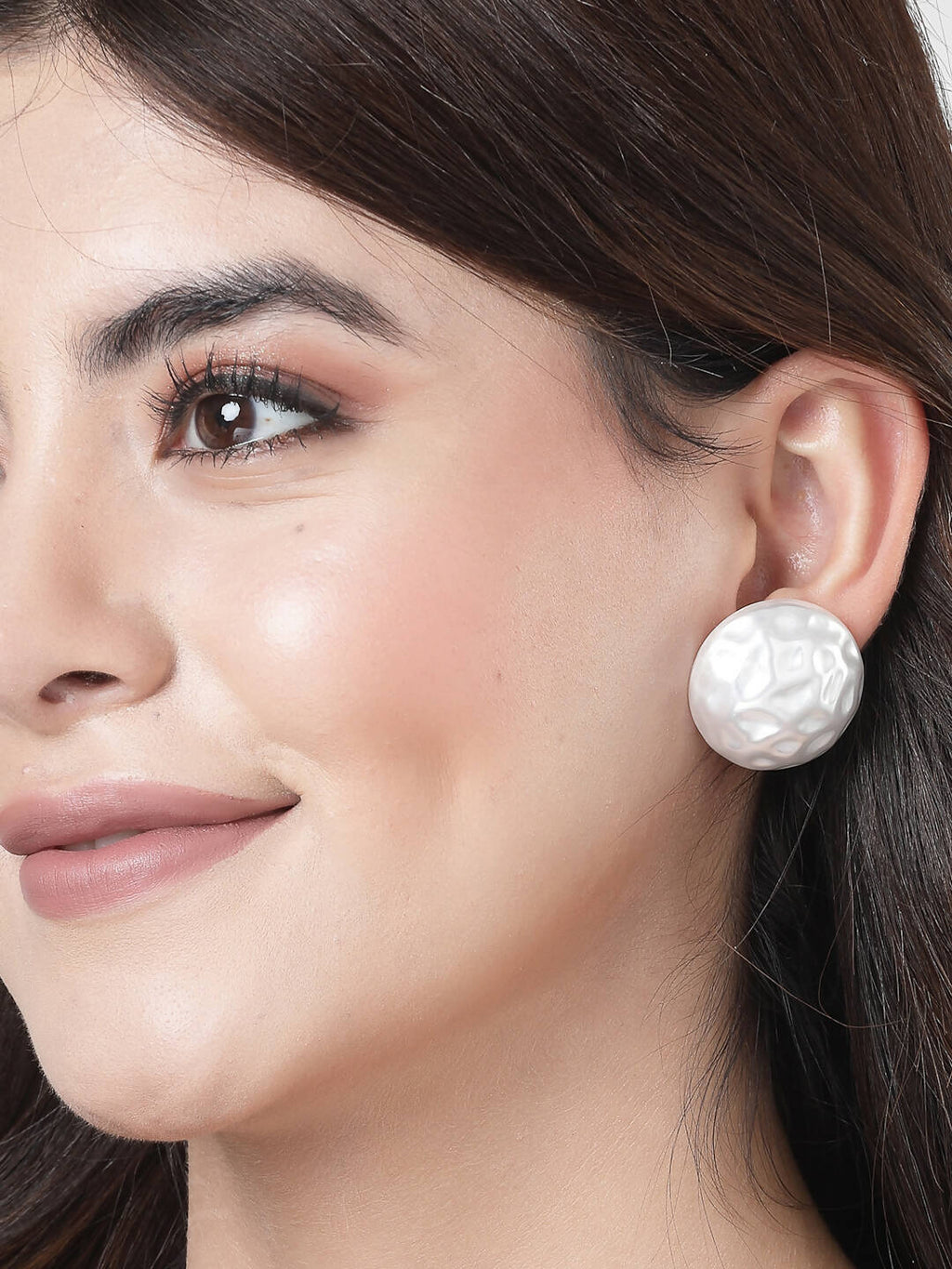 NVR Women's White Color Moon Stud Earrings | Grab2Buy