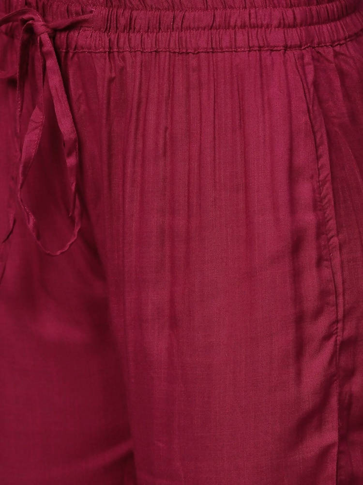 Yufta Women Burgundy Solid Kurta with Palazzo & Dupatta | Grab2Buy