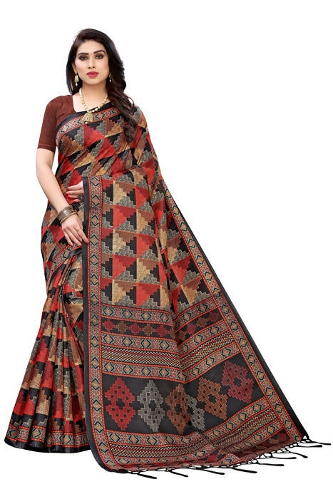 Vamika Black Kalamkari Print With Jhalar Khadi Silk Saree (TANISHA BLACK) | Grab2Buy
