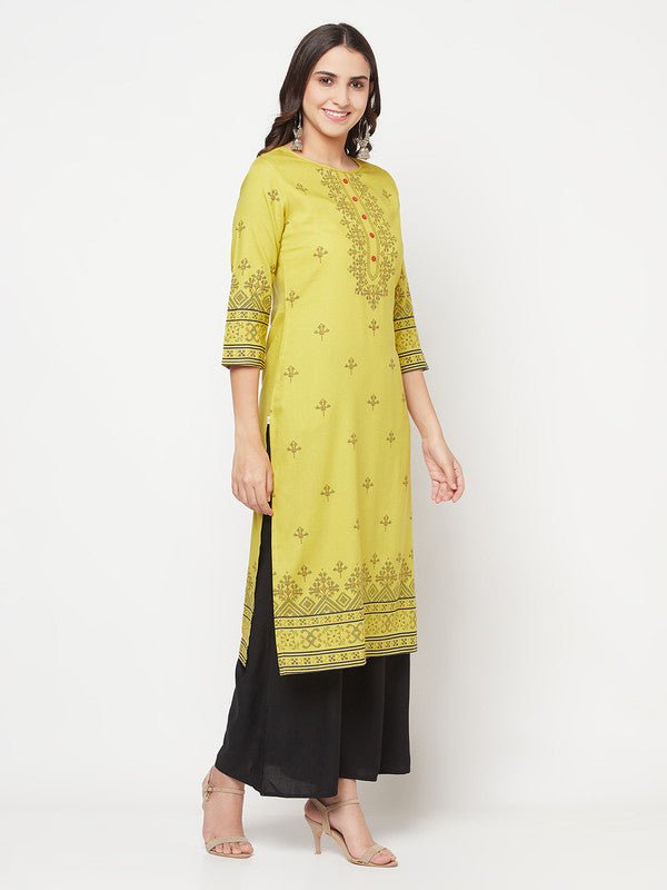 Aniyah Rayon Digital Screen Print Parrot Green Straight Kurta | Grab2Buy