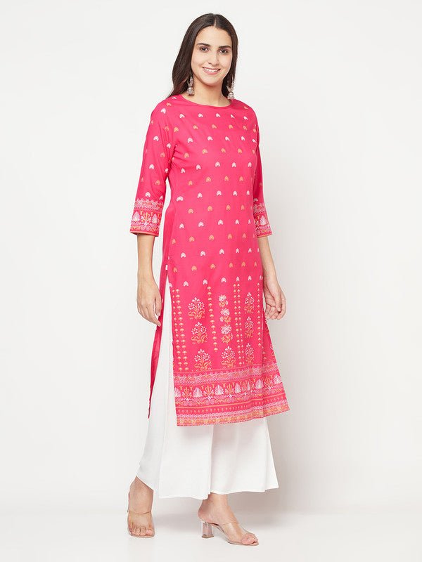 Aniyah Rayon Screen Print Fuchsia Straight Kurta | Grab2Buy